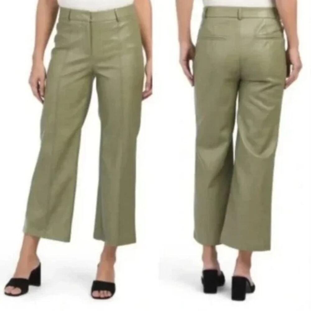 7 For All Mankind Faux Leather Cropped Wide Leg Pants Green Medium